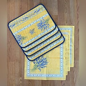New La Cigale French Provençal 4 placemats & 4 napkins Lavender Yellow cotton